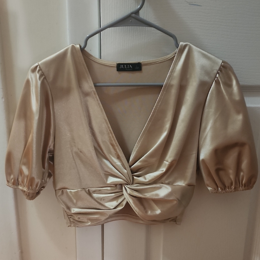 Gold Satin Twist Front Blouse